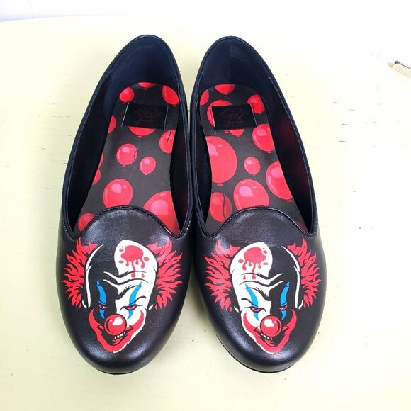 Women's Strange Cult IT Clown Scary Horror Thriller Movie Black Slip On Shoes 8 - Picture 1 of 10